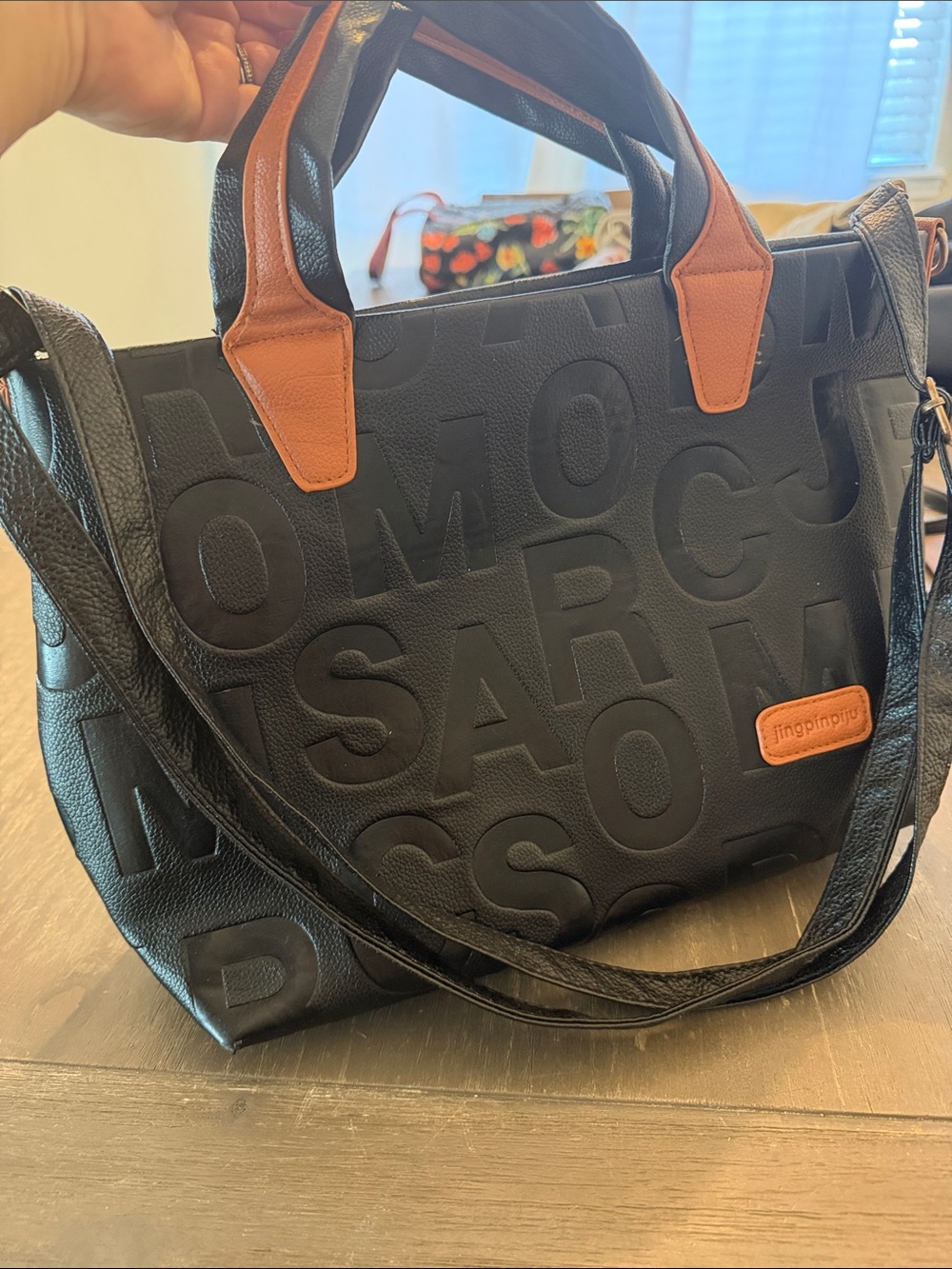 Black and Brown Embossed Leather Tote Bag